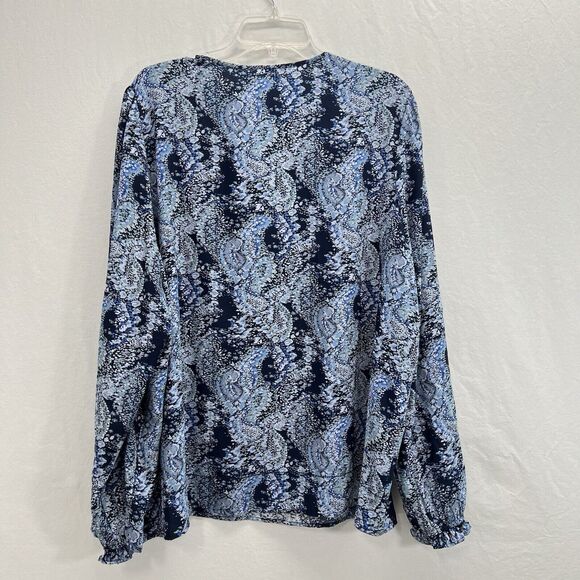 Joie Peasant Top Women Size XXL Blue Tie Neck Blouse Tunic Parisian Paisley - Picture 9 of 12